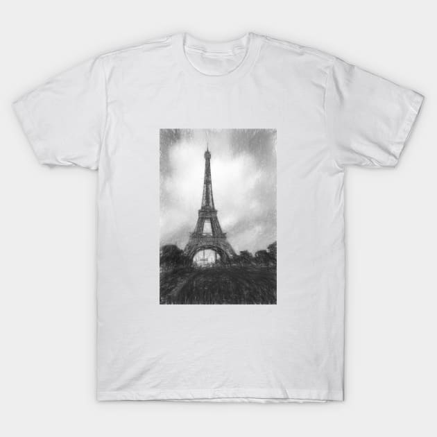 Eiffel Tower in Paris black white sketch T-Shirt by Farzad-Design